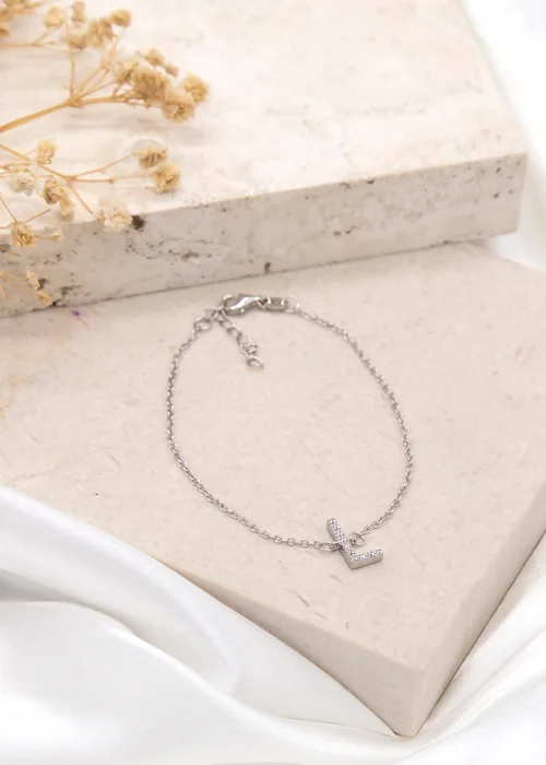 Golden Moments Sterling Silver CZ 'L' Initial Bracelet - L Image 2