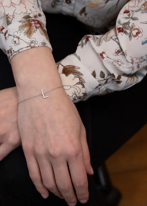Golden Moments Sterling Silver CZ 'L' Initial Bracelet - L Image 3