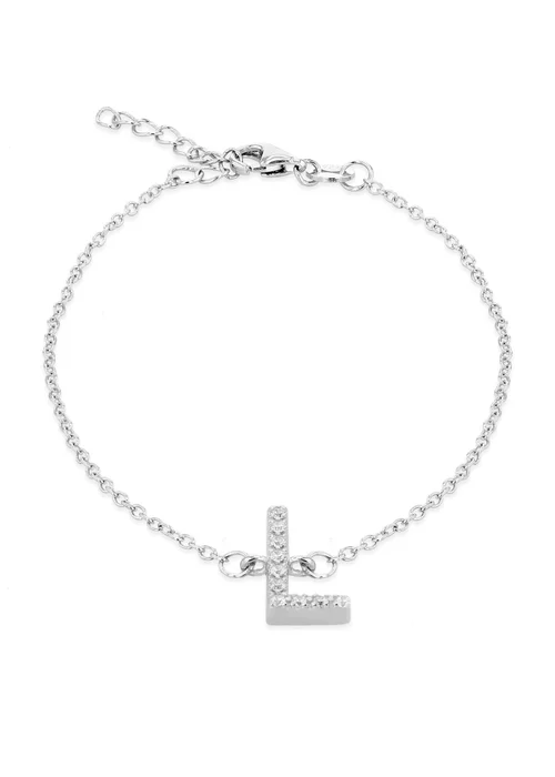 Golden Moments Sterling Silver CZ 'L' Initial Bracelet - L Image 1