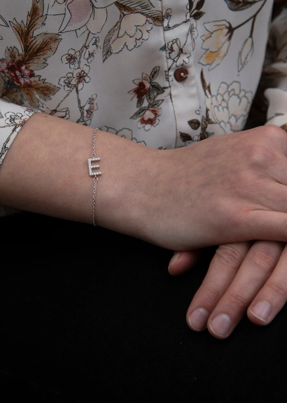 Golden Moments Sterling Silver CZ 'E' Initial Bracelet - E Image 3