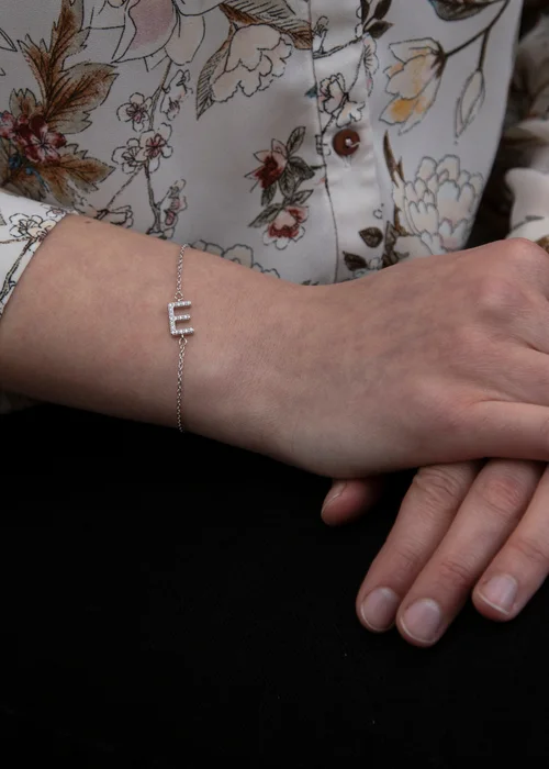 Golden Moments Sterling Silver CZ 'E' Initial Bracelet - E Image 3