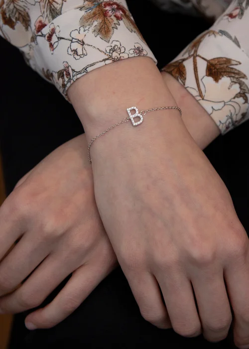 Golden Moments Sterling Silver CZ 'B' Initial Bracelet - B Image 3