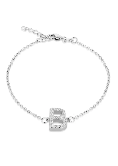 Golden Moments Sterling Silver CZ 'B' Initial Bracelet - B Image 1