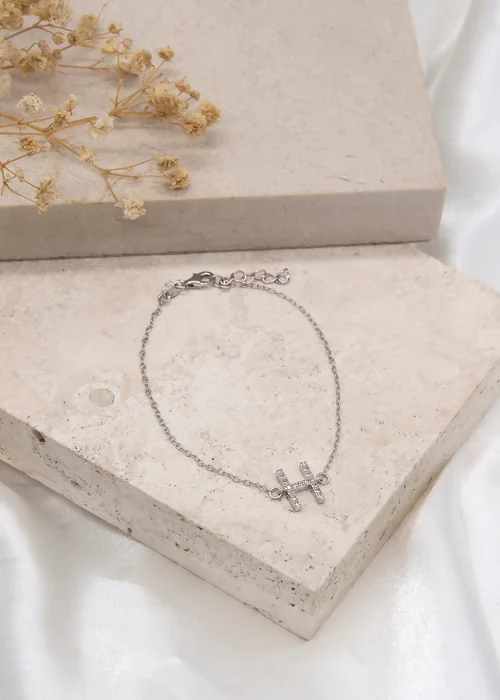 Golden Moments Sterling Silver CZ 'H' Initial Bracelet - H Image 2
