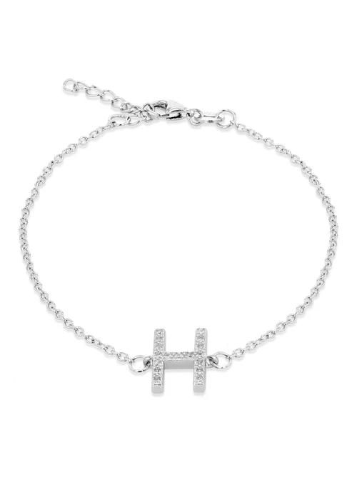 Golden Moments Sterling Silver CZ 'H' Initial Bracelet - H Image 1