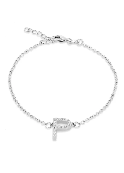Golden Moments Sterling Silver CZ 'P' Initial Bracelet - P Image 1