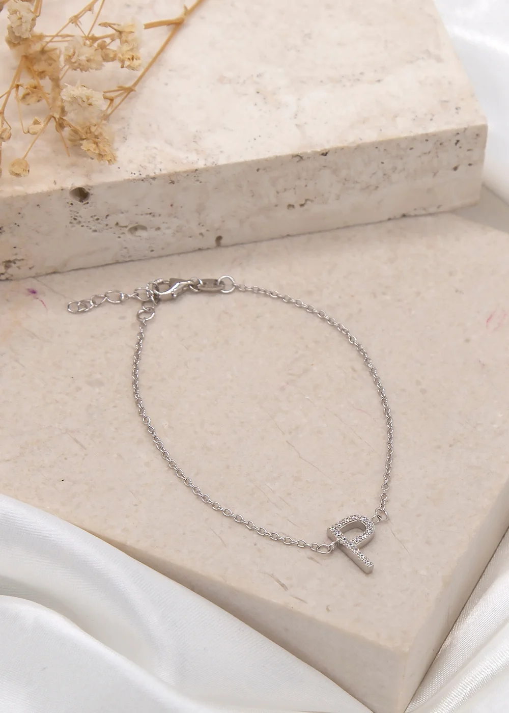 Golden Moments Sterling Silver CZ 'P' Initial Bracelet - P Image 2