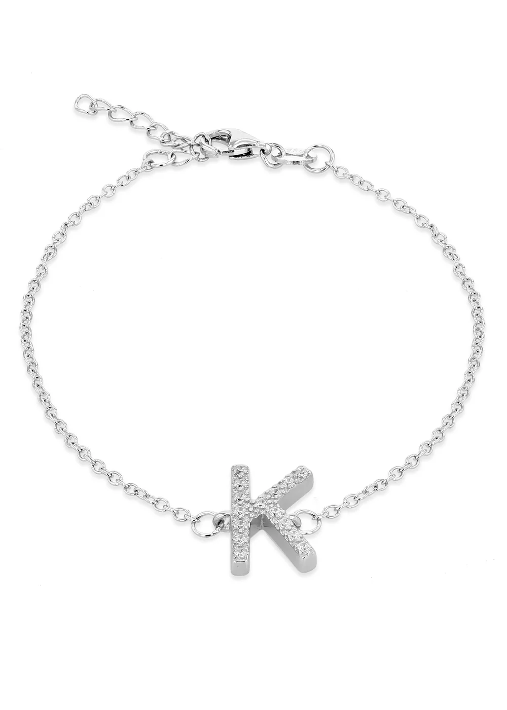 Golden Moments Sterling Silver CZ 'K' Initial Bracelet - K Image 1