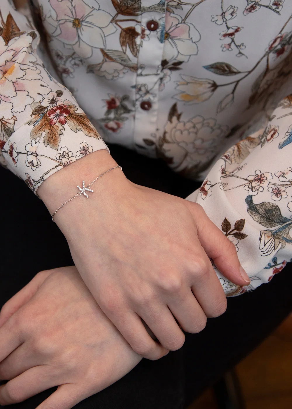 Golden Moments Sterling Silver CZ 'K' Initial Bracelet - K Image 3