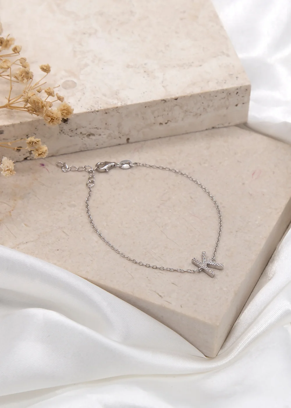 Golden Moments Sterling Silver CZ 'K' Initial Bracelet - K Image 2