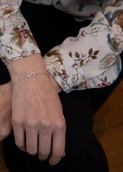 Golden Moments Sterling Silver CZ 'S' Initial Bracelet - S Image 3