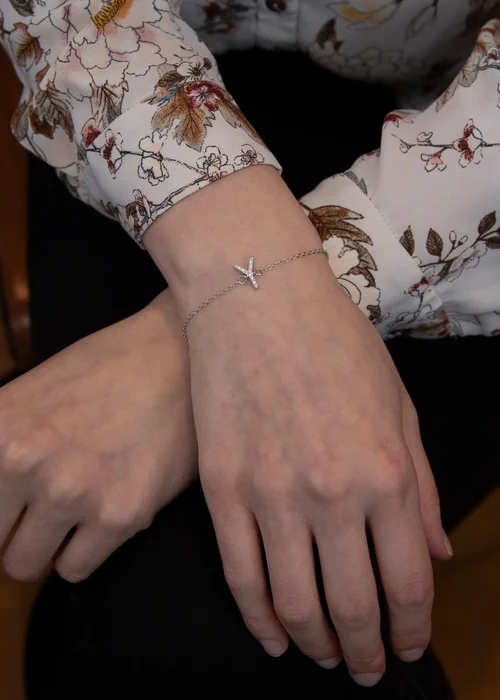 Golden Moments Sterling Silver CZ 'Y' Initial Bracelet - Y Image 3