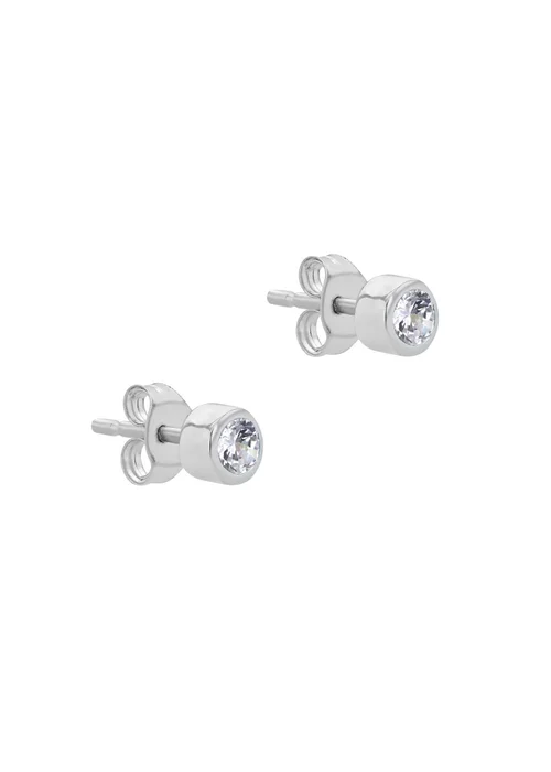 Golden Moments Sterling Silver CZ April Birthstone Stud Earrings - One Size Image 2