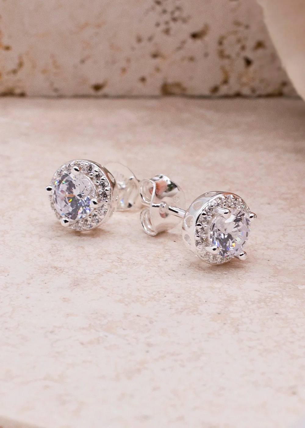 Golden Moments Sterling Silver CZ Halo Stud Earrings - One Size Image 2