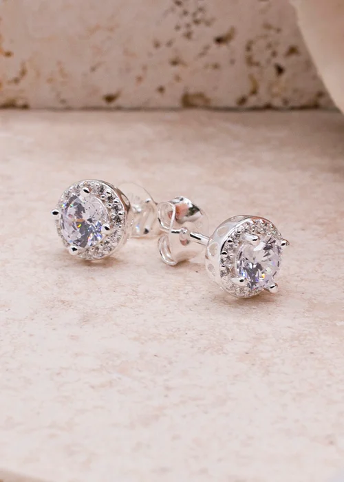 Golden Moments Sterling Silver CZ Halo Stud Earrings - One Size Image 2