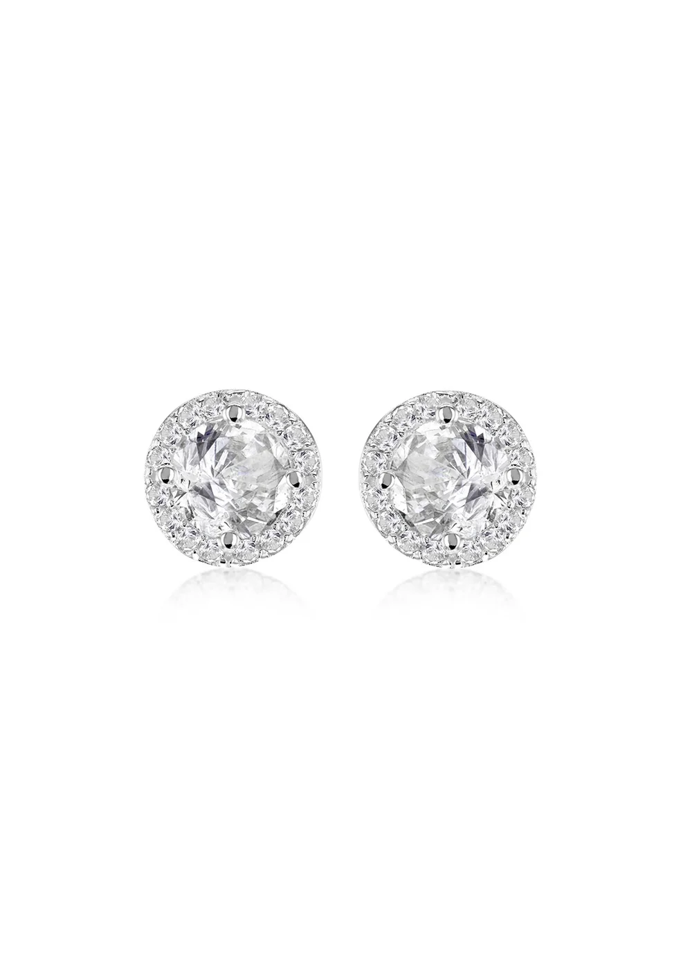 Golden Moments Sterling Silver CZ Halo Stud Earrings - One Size Image 1