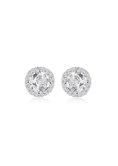Golden Moments Sterling Silver CZ Halo Stud Earrings - One Size Image 1