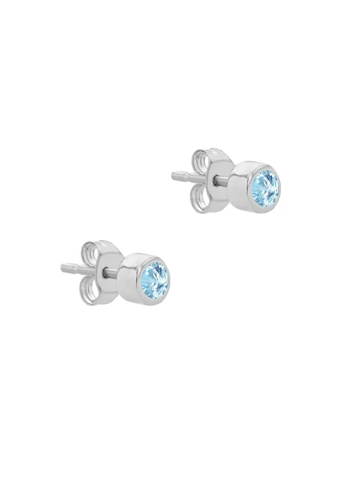 Golden Moments Sterling Silver CZ March Birthstone Stud Earrings - One Size Image 2