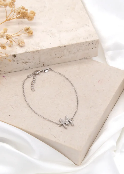 Golden Moments Sterling Silver CZ 'M' Initial Bracelet - M Image 2