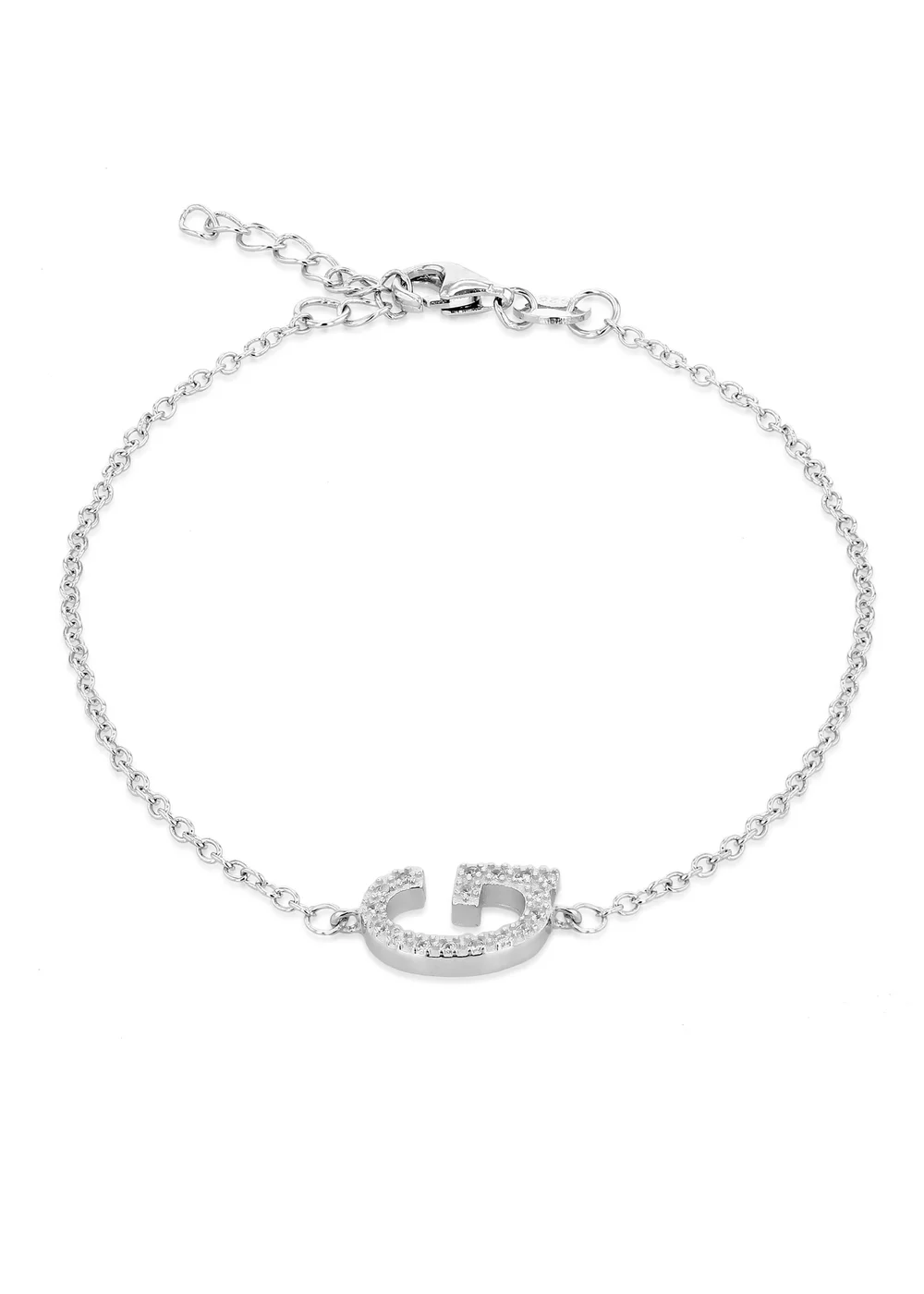 Golden Moments Sterling Silver CZ 'G' Initial Bracelet - G Image 1