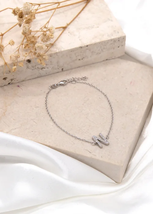 Golden Moments Sterling Silver CZ 'N' Initial Bracelet - N Image 2