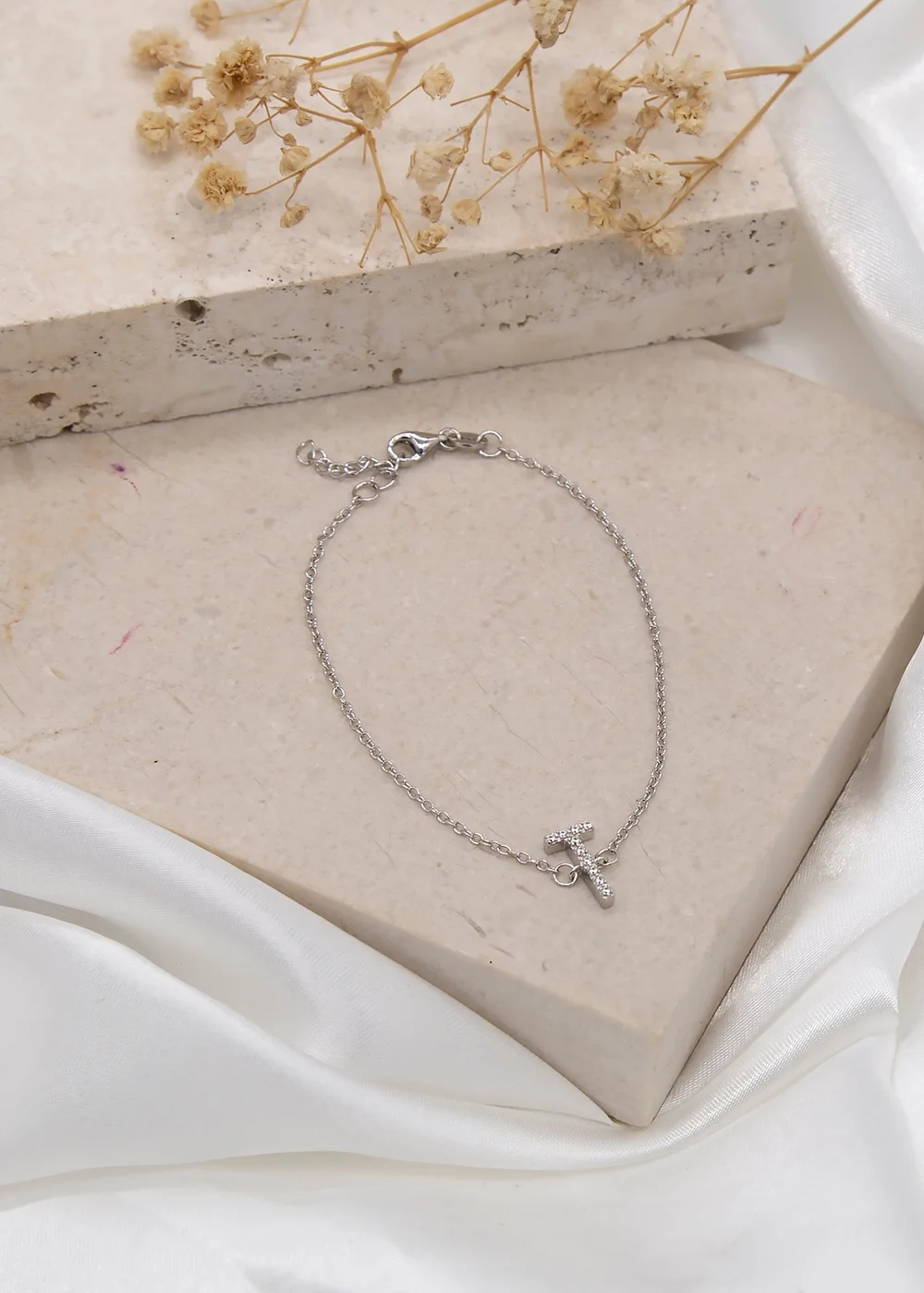 Golden Moments Sterling Silver CZ 'T' Initial Bracelet - T Image 2
