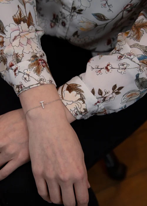 Golden Moments Sterling Silver CZ 'T' Initial Bracelet - T Image 3