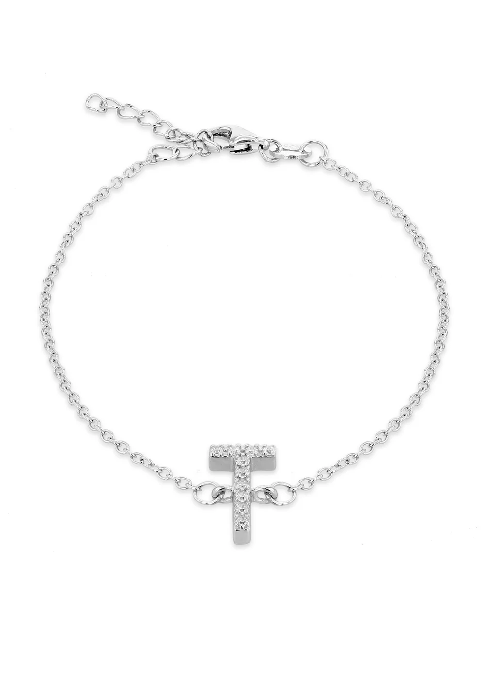 Golden Moments Sterling Silver CZ 'T' Initial Bracelet - T Image 1
