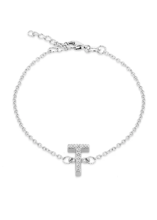 Golden Moments Sterling Silver CZ 'T' Initial Bracelet - T Image 1
