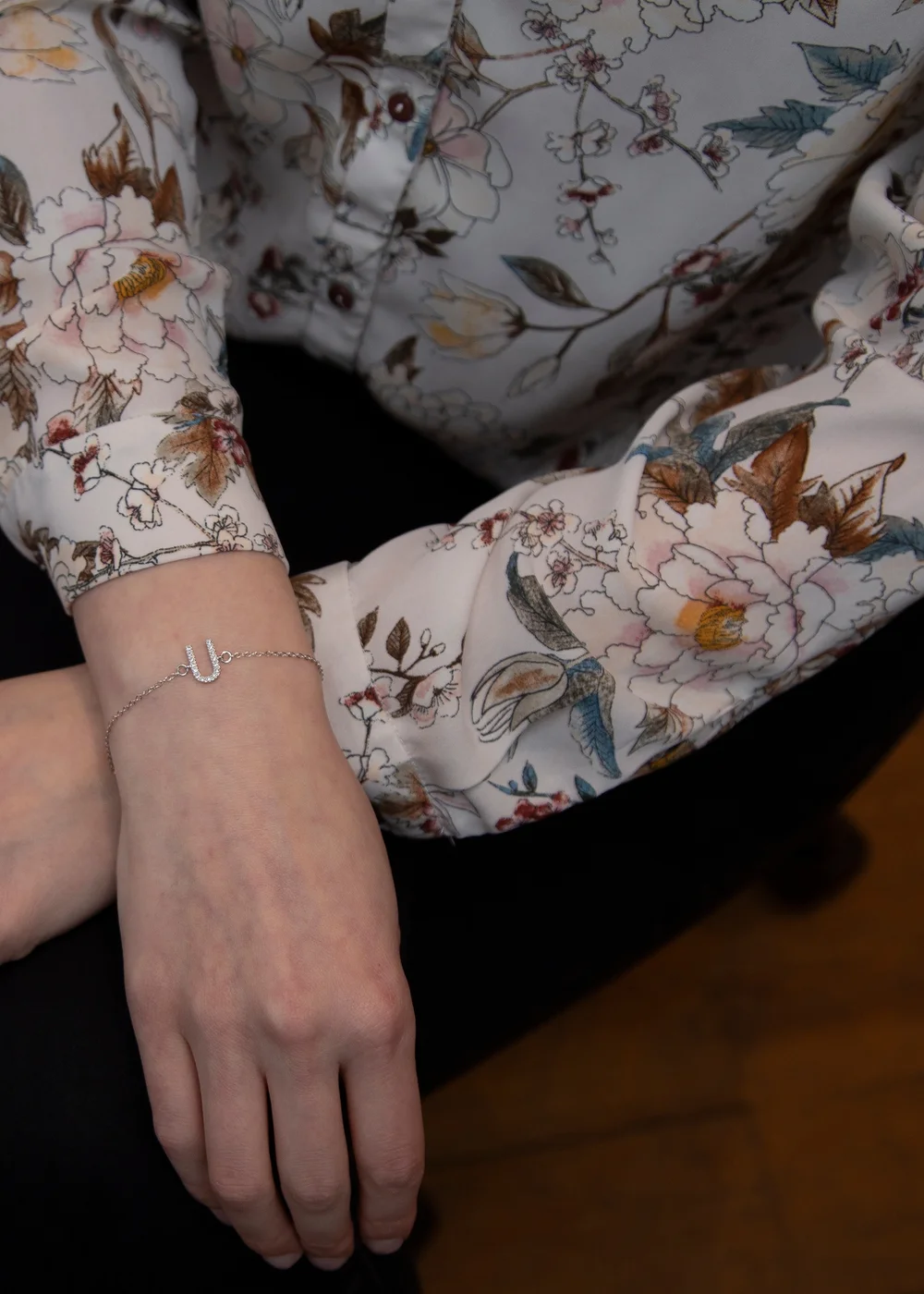 Golden Moments Sterling Silver CZ 'U' Initial Bracelet - U Image 3