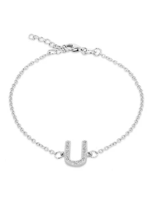 Golden Moments Sterling Silver CZ 'U' Initial Bracelet - U Image 1