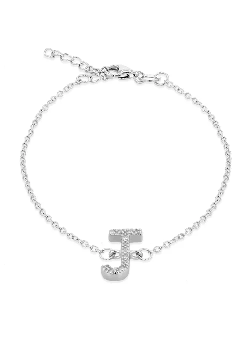 Golden Moments Sterling Silver CZ 'J' Initial Bracelet - J Image 1