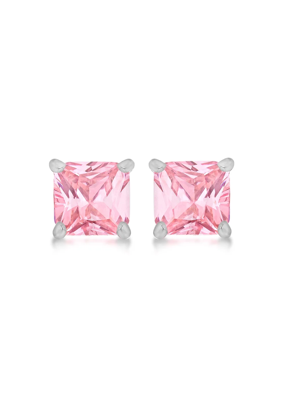 Golden Moments Sterling Silver Square Pink CZ Stud Earrings - One Size Image 1
