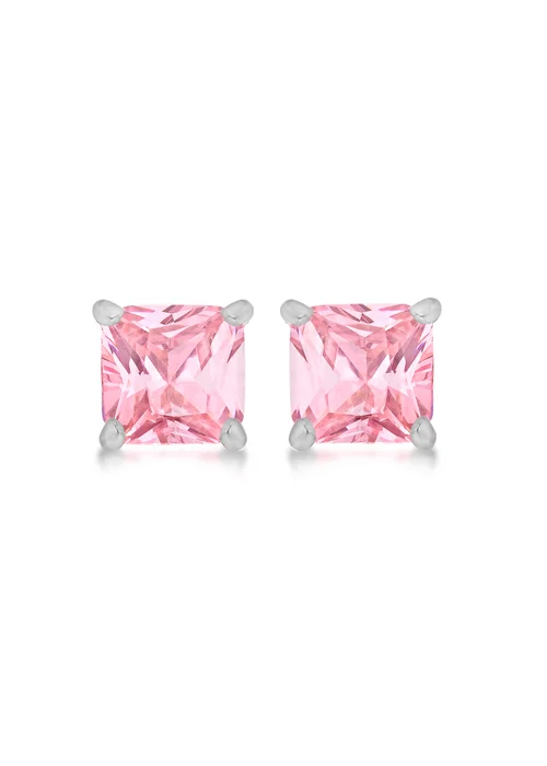 Golden Moments Sterling Silver Square Pink CZ Stud Earrings - One Size Image 1