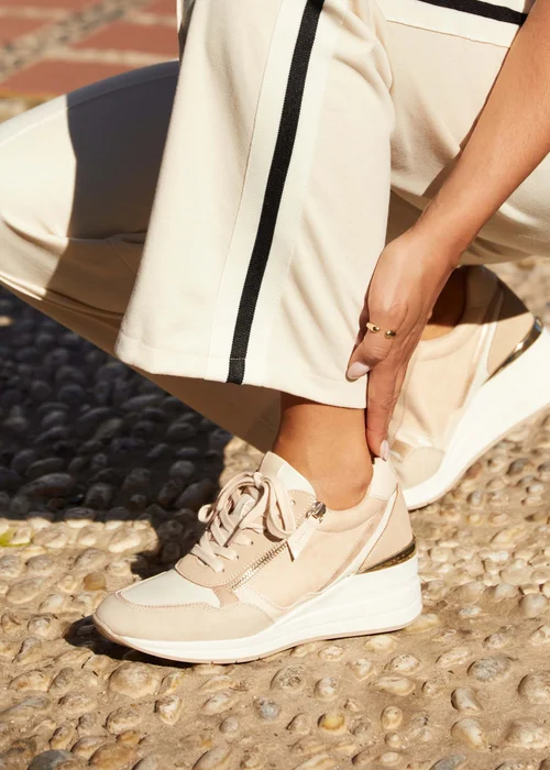 Linzi Aylin Camel Colour Block Wedge Trainer - 3 Image 1