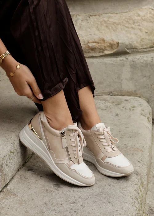 Linzi Aylin Camel Colour Block Wedge Trainer - 3 Image 6