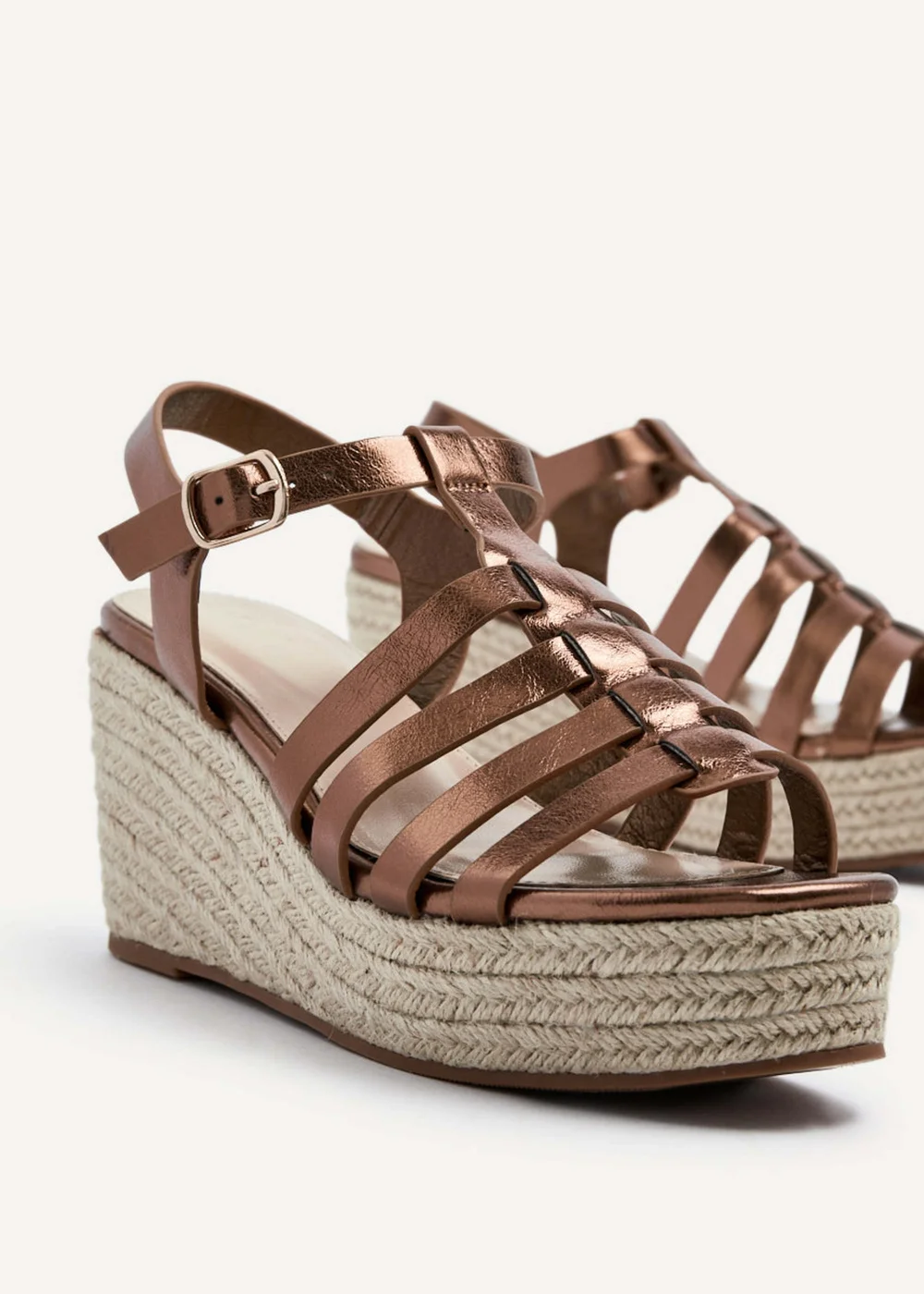 Linzi Gemini Bronze Faux Leather Gladiator Wedges - 3 Image 4