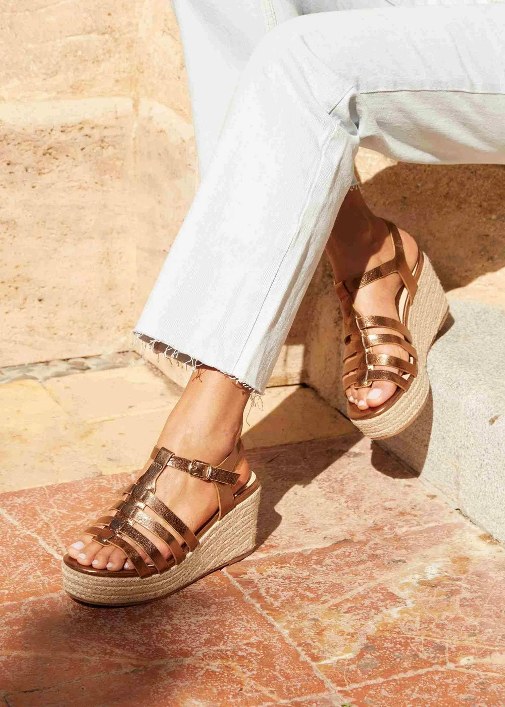 Linzi Gemini Bronze Faux Leather Gladiator Wedges - 3 Image 1