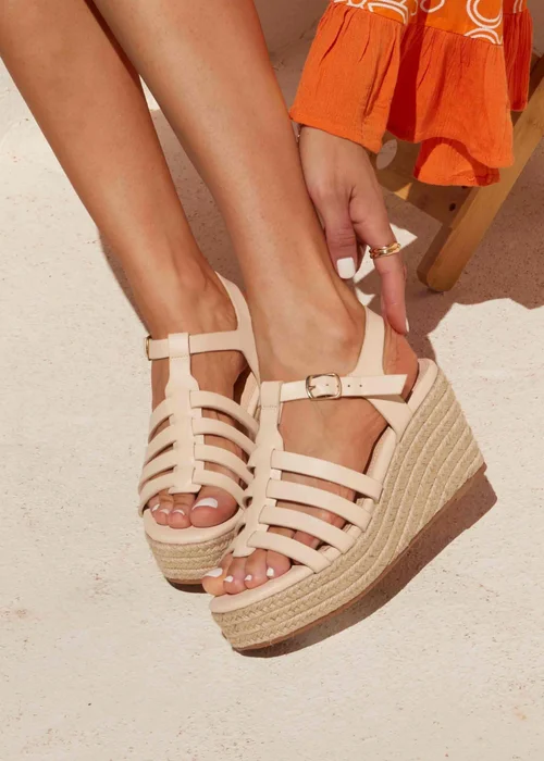 Linzi Gemini Cream Faux Leather Gladiator Wedges - 3 Image 1