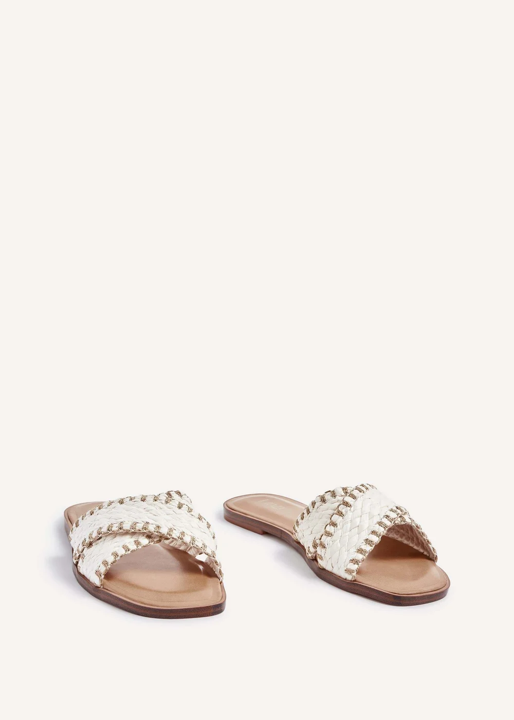 Linzi Honey White & Gold Woven Crossover Flat Slider Sandals - 3 Image 3