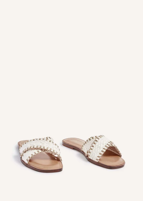 Linzi Honey White & Gold Woven Crossover Flat Slider Sandals - 3 Image 3