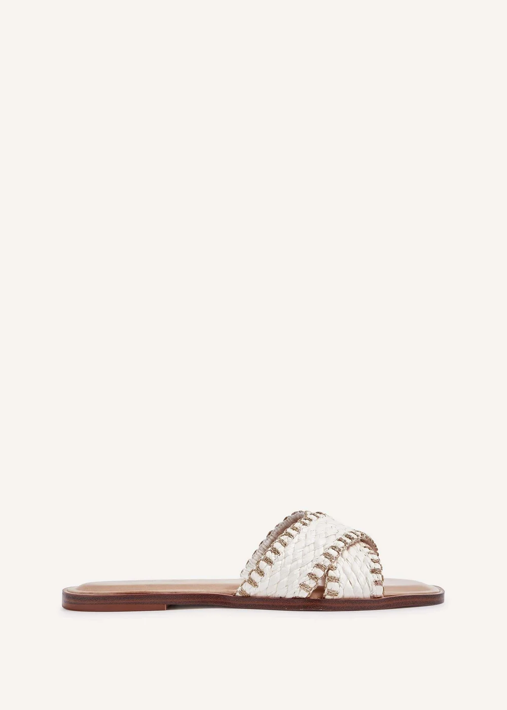 Linzi Honey White & Gold Woven Crossover Flat Slider Sandals - 3 Image 2