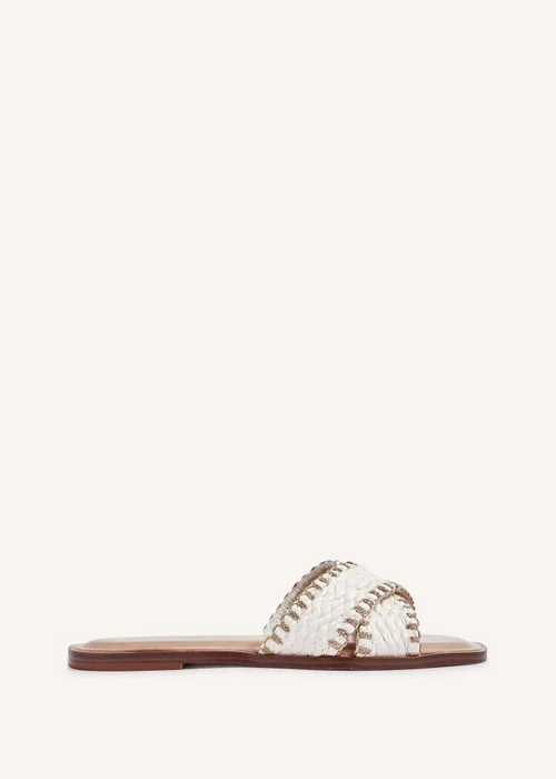 Linzi Honey White & Gold Woven Crossover Flat Slider Sandals - 3 Image 2