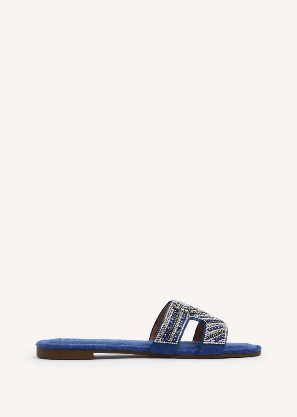 Linzi Indira Cobalt Blue Suede Aztec Design Embellished Slider Sandal - 3 Image 2