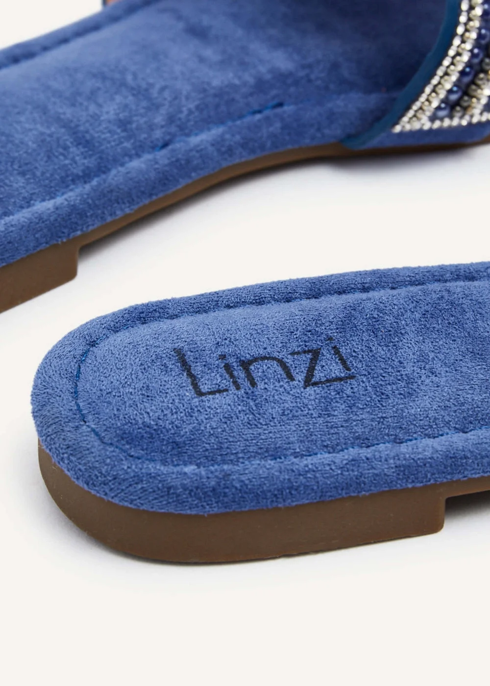Linzi Indira Cobalt Blue Suede Aztec Design Embellished Slider Sandal - 3 Image 5