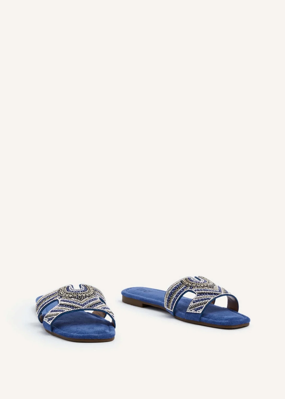 Linzi Indira Cobalt Blue Suede Aztec Design Embellished Slider Sandal - 3 Image 3