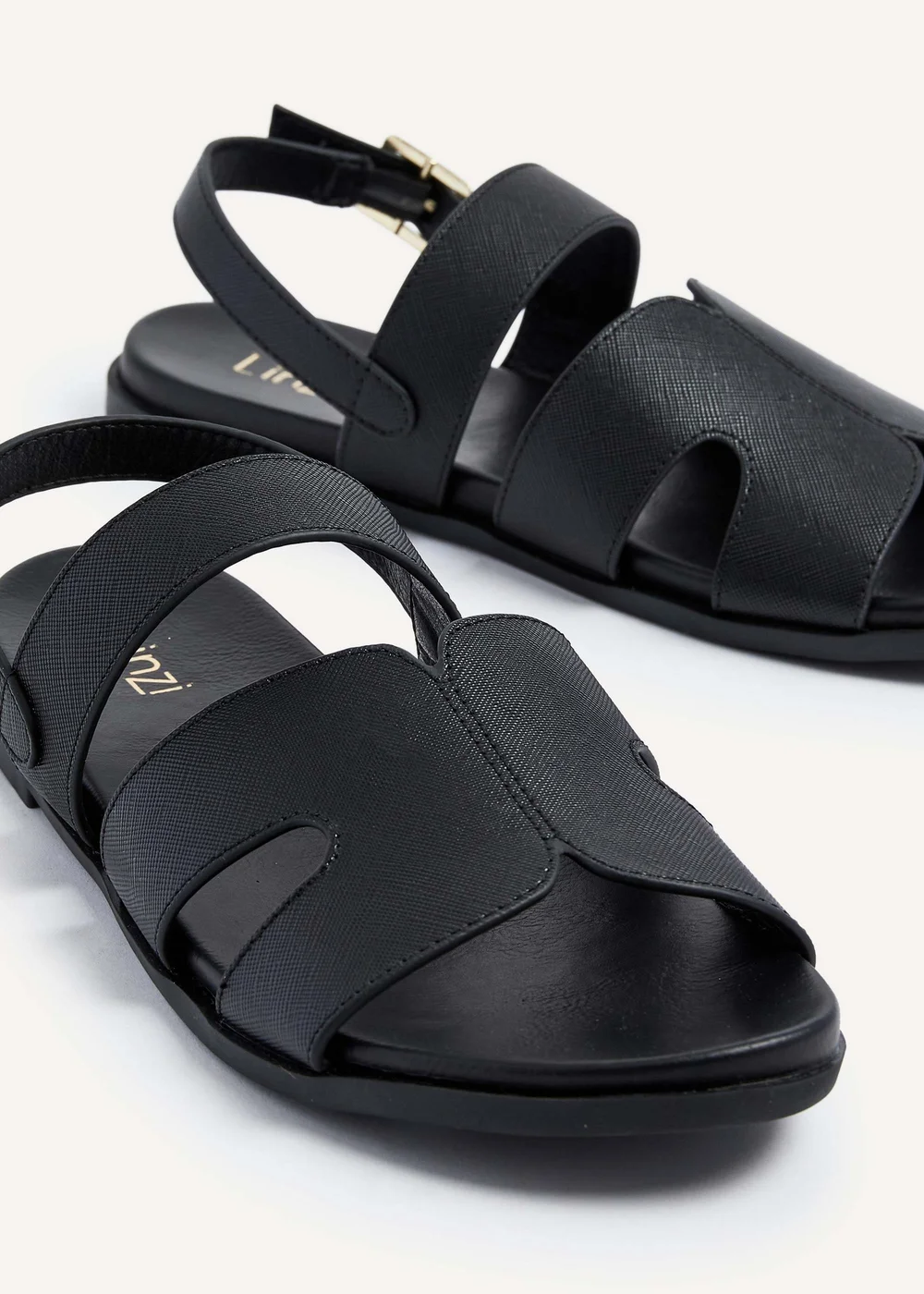 Linzi Island Black Faux Leather Two Part Cut Out Sandal - 3 Image 4