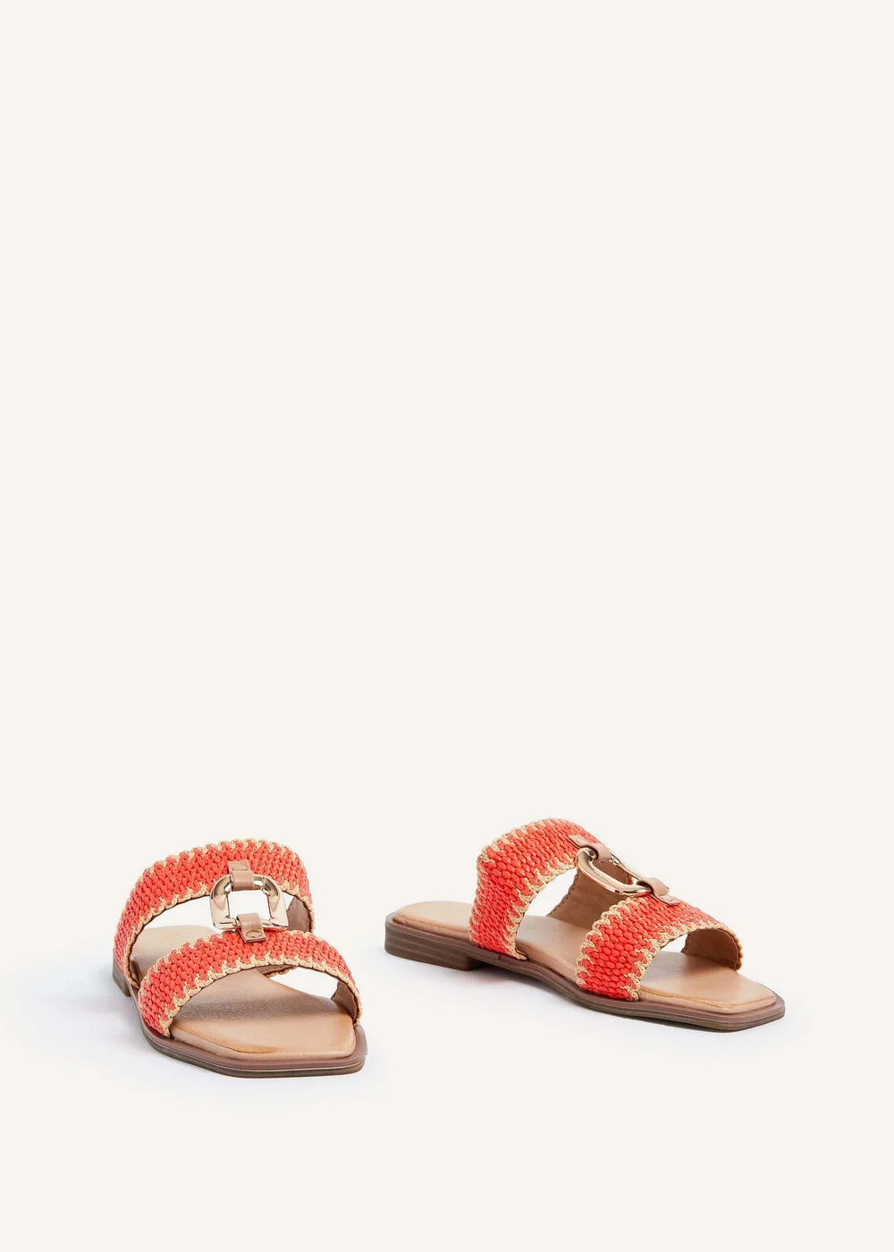 Linzi Jojo Orange Raffia Double Strap Flat Sandal - 3 Image 3