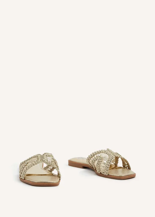 Linzi Kalina Gold Faux Leather Knitted Slider Sandal - 3 Image 3