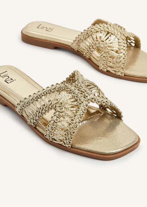 Linzi Kalina Gold Faux Leather Knitted Slider Sandal - 3 Image 4